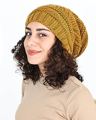 Lilax Knit Slouchy Oversized Soft Warm Winter Beanie Hat Mustard - Image 2