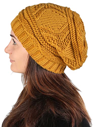 Lilax Knit Slouchy Oversized Soft Warm Winter Beanie Hat Mustard - Image 3