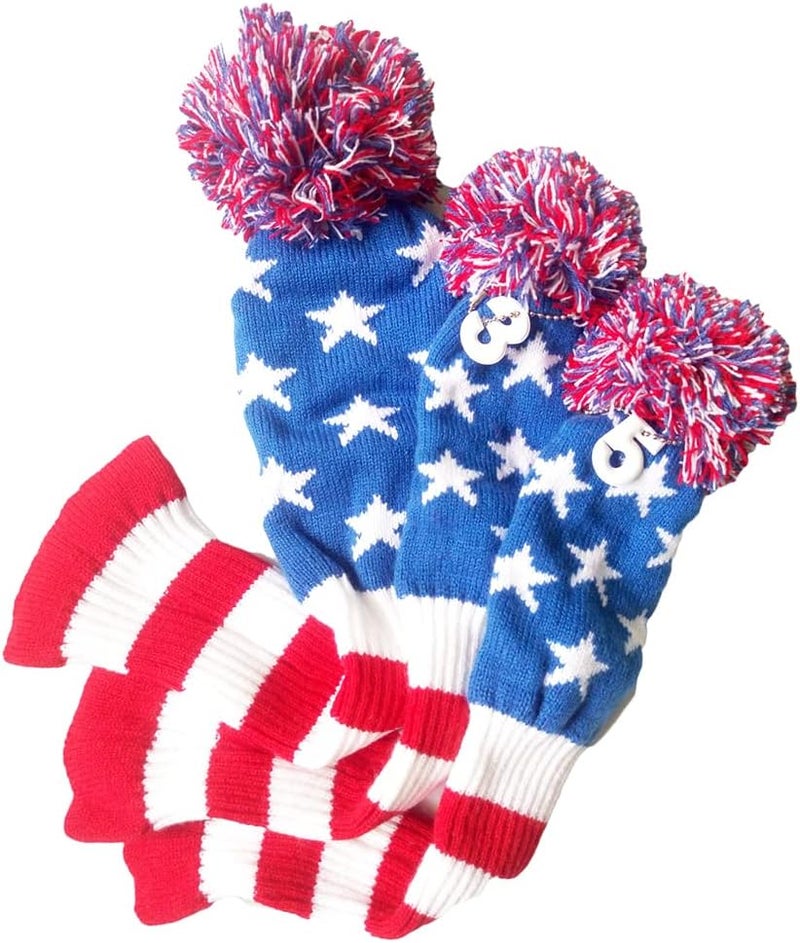 SEACLOUD 3pcs Knitted Golf Club Head Covers for Driver and Fairway Woods Headcovers Set (Argyle/Stars and Stripes Pattern) - Image 2