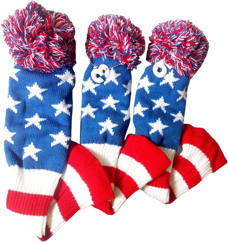 SEACLOUD 3pcs Knitted Golf Club Head Covers for Driver and Fairway Woods Headcovers Set (Argyle/Stars and Stripes Pattern) - Image 3