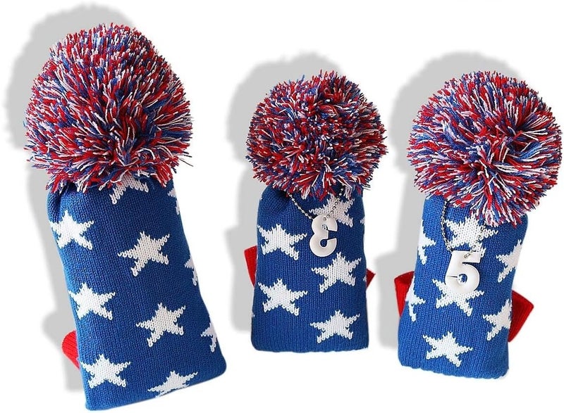 SEACLOUD 3pcs Knitted Golf Club Head Covers for Driver and Fairway Woods Headcovers Set (Argyle/Stars and Stripes Pattern) - Image 5