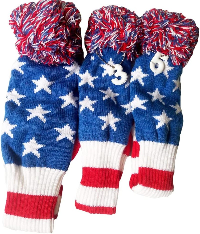 SEACLOUD 3pcs Knitted Golf Club Head Covers for Driver and Fairway Woods Headcovers Set (Argyle/Stars and Stripes Pattern) - Image 4