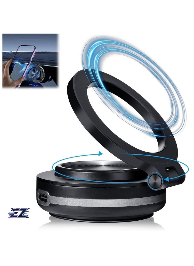 ELTRAZONE Electric Vacuum Magnetic Car Phone Mount, 360° Rotating Magnetic Phone Holder, Cell Phone Holder, Electric Suction Phone Mount, Strong Magnetic Grip for Car/Gym/Mirror/Smooth Surface (Black) - Image 1