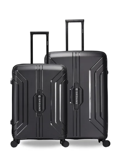 GIORDANO Giordano Luggage Sets of 2 Hard Shell PP Durable Lightweight Checked Suitcase with Double Spinner Wheels, Secure Combination Lock Travel Bag, Unbreakable Hardcase Suitcase 2 Pcs Black (M+L)
