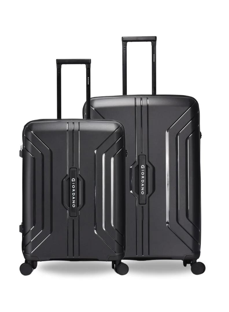 Giordano Luggage Sets of 2 Hard Shell PP Durable Lightweight Checked Suitcase with Double Spinner Wheels, Secure Combination Lock Travel Bag, Unbreakable Hardcase Suitcase 2 Pcs Black (M+L)