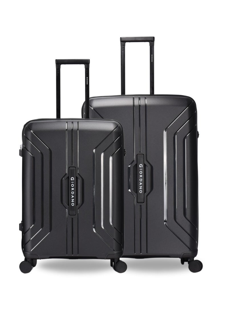 GIORDANO - Giordano Luggage Sets of 2 Hard Shell PP Durable Lightweight Checked Suitcase with Double Spinner Wheels, Secure Combination Lock Travel Bag, Unbreakable Hardcase Suitcase 2 Pcs Black (M+L) - Image 1