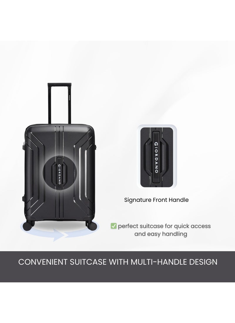 GIORDANO - Giordano Luggage Sets of 2 Hard Shell PP Durable Lightweight Checked Suitcase with Double Spinner Wheels, Secure Combination Lock Travel Bag, Unbreakable Hardcase Suitcase 2 Pcs Black (M+L) - Image 1