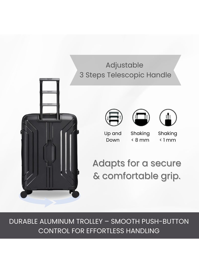GIORDANO - Giordano Luggage Sets of 2 Hard Shell PP Durable Lightweight Checked Suitcase with Double Spinner Wheels, Secure Combination Lock Travel Bag, Unbreakable Hardcase Suitcase 2 Pcs Black (M+L) - Image 1