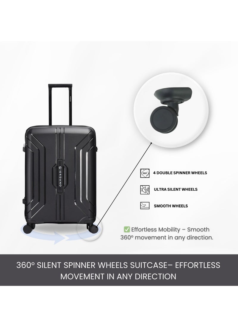 GIORDANO - Giordano Luggage Sets of 2 Hard Shell PP Durable Lightweight Checked Suitcase with Double Spinner Wheels, Secure Combination Lock Travel Bag, Unbreakable Hardcase Suitcase 2 Pcs Black (M+L) - Image 1