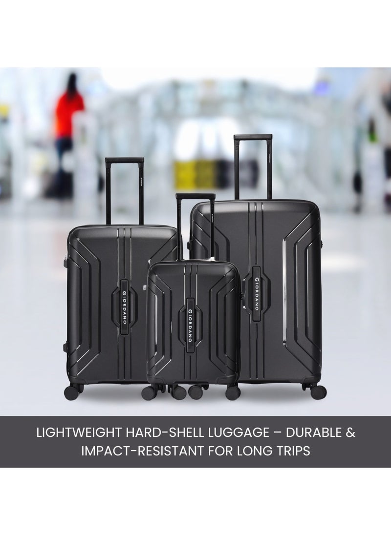 GIORDANO - Giordano Luggage Sets of 2 Hard Shell PP Durable Lightweight Checked Suitcase with Double Spinner Wheels, Secure Combination Lock Travel Bag, Unbreakable Hardcase Suitcase 2 Pcs Black (M+L) - Image 1