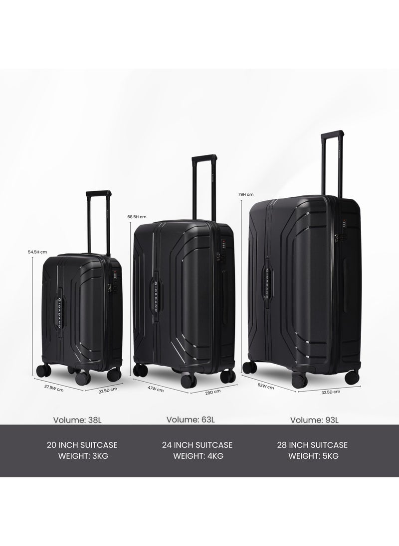 GIORDANO - Giordano Luggage Sets of 2 Hard Shell PP Durable Lightweight Checked Suitcase with Double Spinner Wheels, Secure Combination Lock Travel Bag, Unbreakable Hardcase Suitcase 2 Pcs Black (M+L) - Image 1