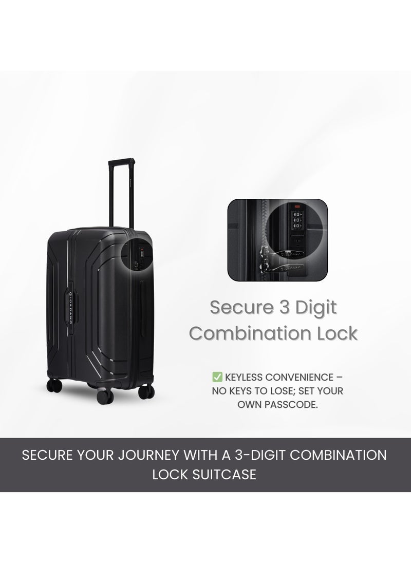 GIORDANO - Giordano Luggage Sets of 2 Hard Shell PP Durable Lightweight Checked Suitcase with Double Spinner Wheels, Secure Combination Lock Travel Bag, Unbreakable Hardcase Suitcase 2 Pcs Black (M+L) - Image 1