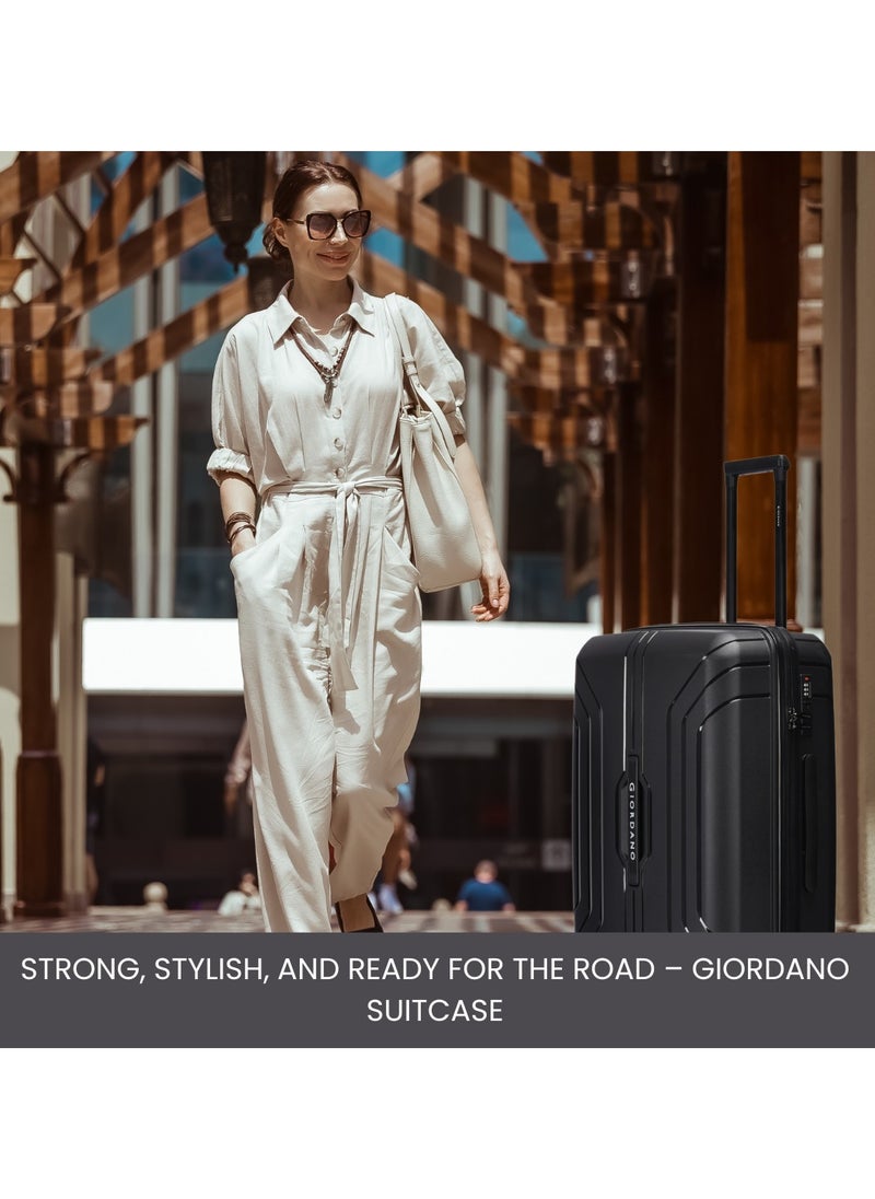 GIORDANO - Giordano Luggage Sets of 2 Hard Shell PP Durable Lightweight Checked Suitcase with Double Spinner Wheels, Secure Combination Lock Travel Bag, Unbreakable Hardcase Suitcase 2 Pcs Black (M+L) - Image 1