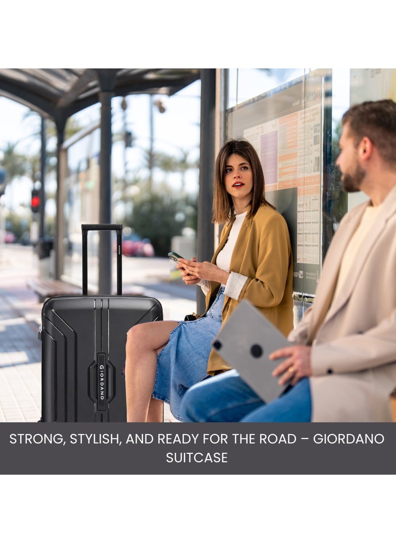 GIORDANO - Giordano Luggage Sets of 2 Hard Shell PP Durable Lightweight Checked Suitcase with Double Spinner Wheels, Secure Combination Lock Travel Bag, Unbreakable Hardcase Suitcase 2 Pcs Black (M+L) - Image 1