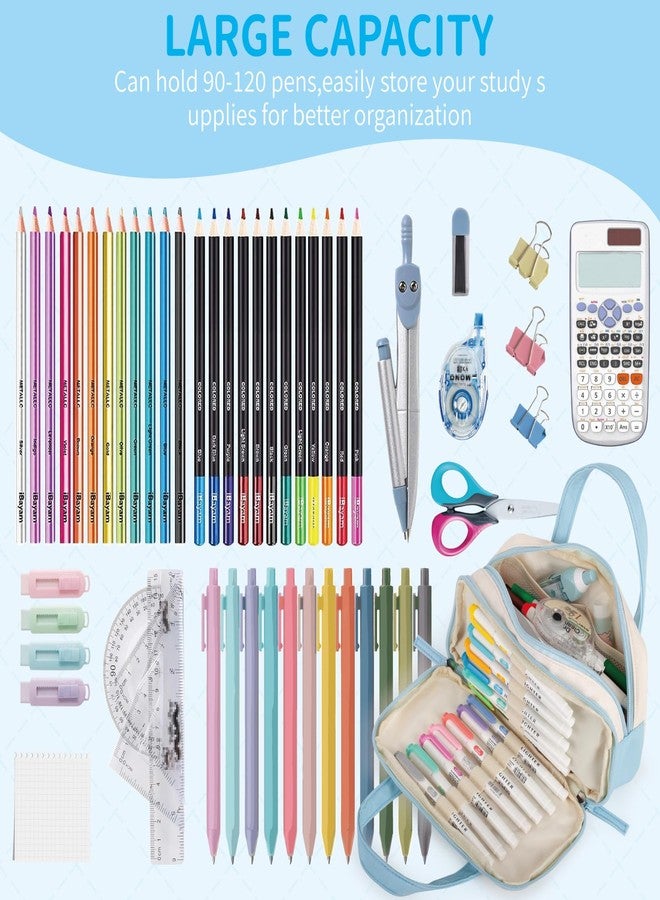 Bunnychill 2 Compartment Pencil Case For Girls,Zipper Pencil Bag With Handle, Large Capacity quilting Pencil Pouch Organizer Aesthetic, Womens Soft Pencil Box Marker Pouch For Middle School Office College - Image 3