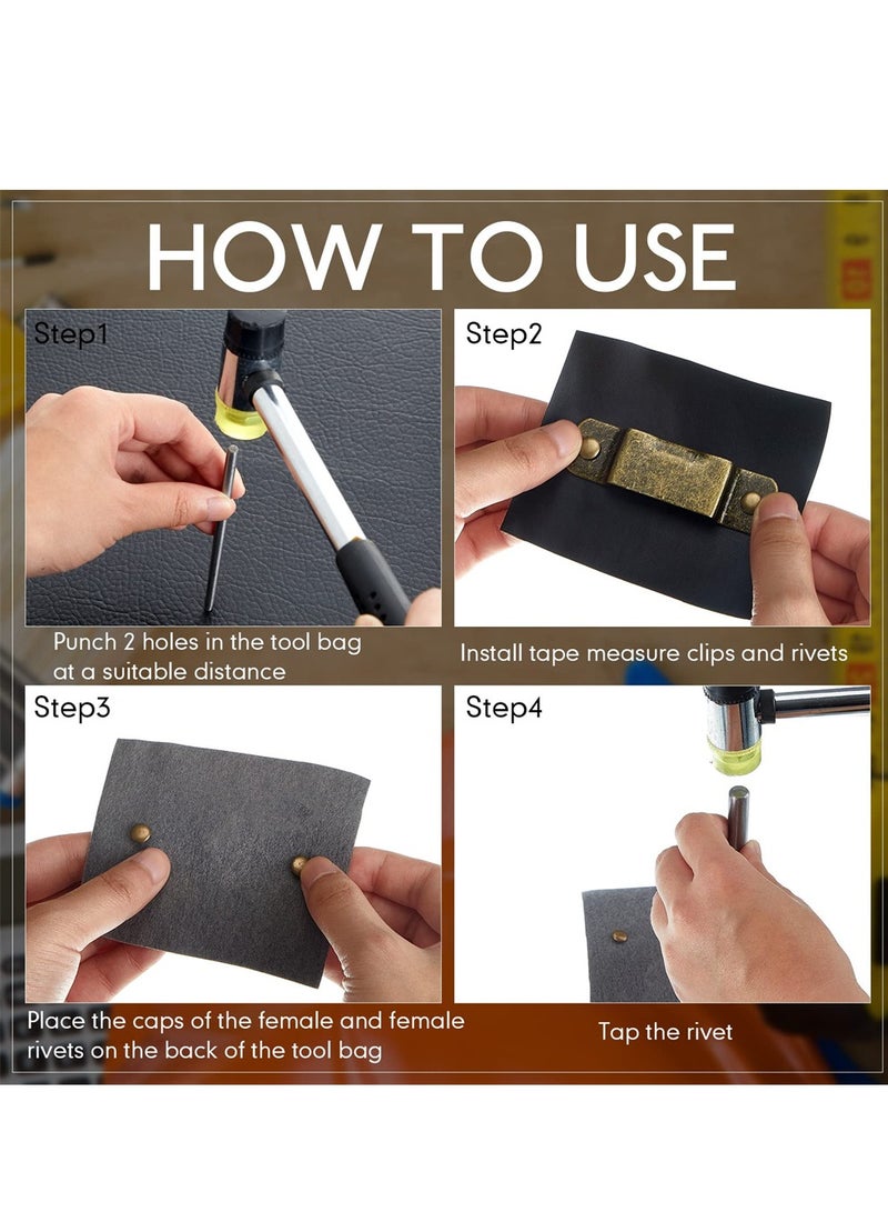 Metal Tape Measure Holder Clip, Small Measure Holder Clip Measuring Holster With Rivets for Drill Leather Pocket Tool Metal Belt Clip Tape Measure Tool Belt Holder Clip, Bronze - Image 4