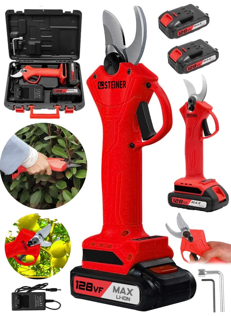Steiner German 128 Vf 10 Ah Professional Double Battery Vineyard Shears Branch Pruning Cutting Shears Machine with Bag Red  - Image 1
