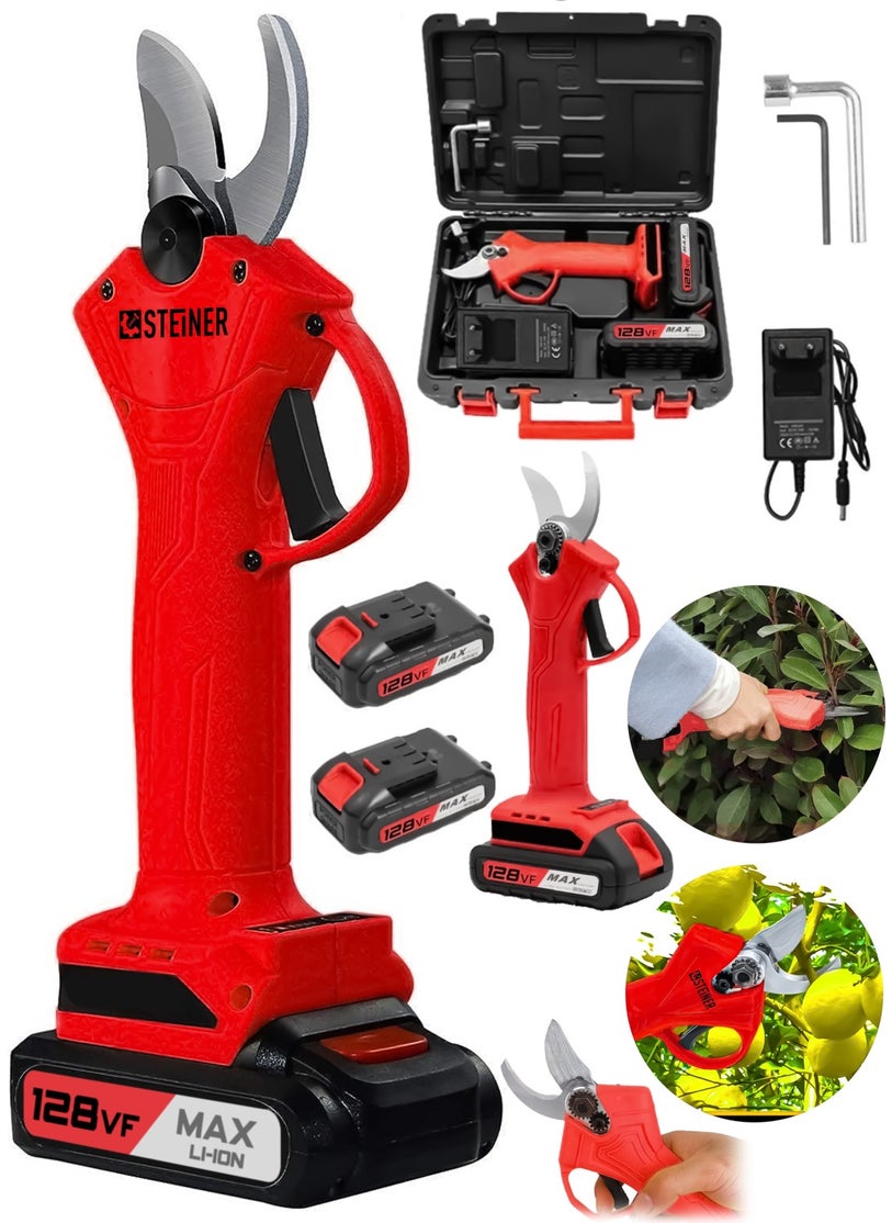 Steiner German 128 Vf 10 Ah Professional Double Battery Vineyard Shears Branch Pruning Cutting Shears Machine with Bag Red  - Image 2
