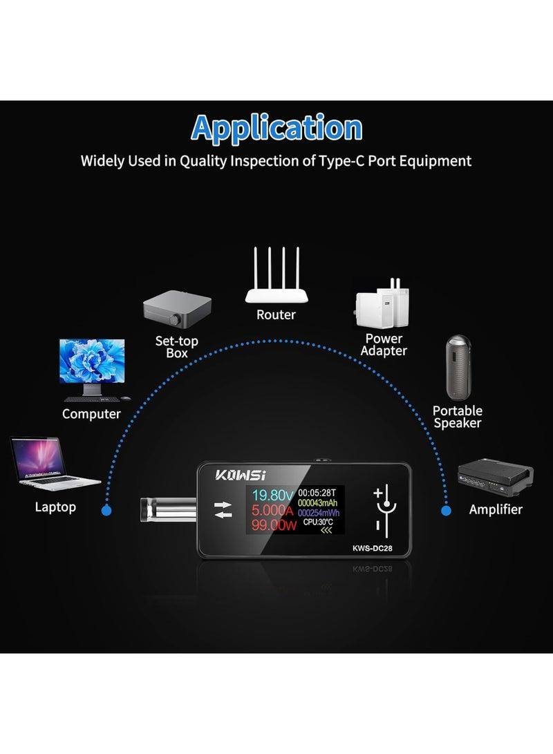 SYOSI DC Voltage Current Tester, MakerHawk Digital Ammeter Voltmeter for 4-30V 0-12A Two-Way Measurement, Measures Voltage Current Capacity, Compatible with DC 5.5x2.5/2.1 Port Devices, Compact and Accurate - Image 2