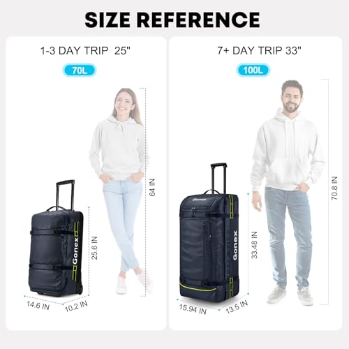 Gonex Rolling Duffle Bag with Wheels, 70L Water Repellent Wheeled Travel Duffel Luggage with Rollers 25 inch, Navy - Image 2