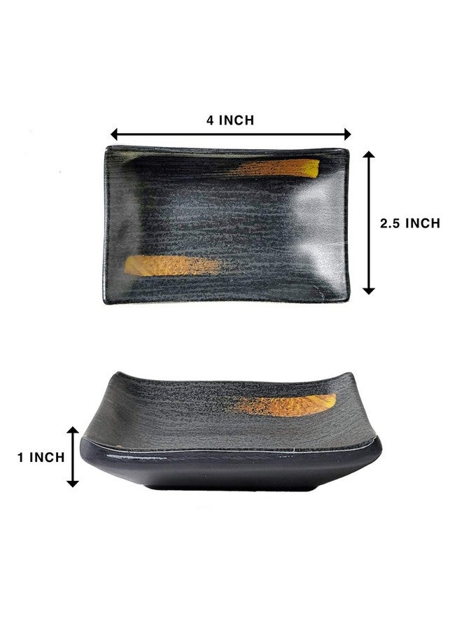 Happy Sales Happy Sales HSMSP-GLDBRU, Japanese Style 6 Piece Perfect Sushi Set for Two Melamine Sushi Plates Sauce Dish and Chopsticks Dinnerware Set, Gold Brush  - Image 3