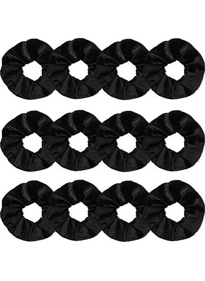 Fameza Scrunchies For Women 12 Pcs Black Velvet Scrunchies For Hair Soft Ponytail Holder For Girls Classic Elastic Hair Bands  - Image 1