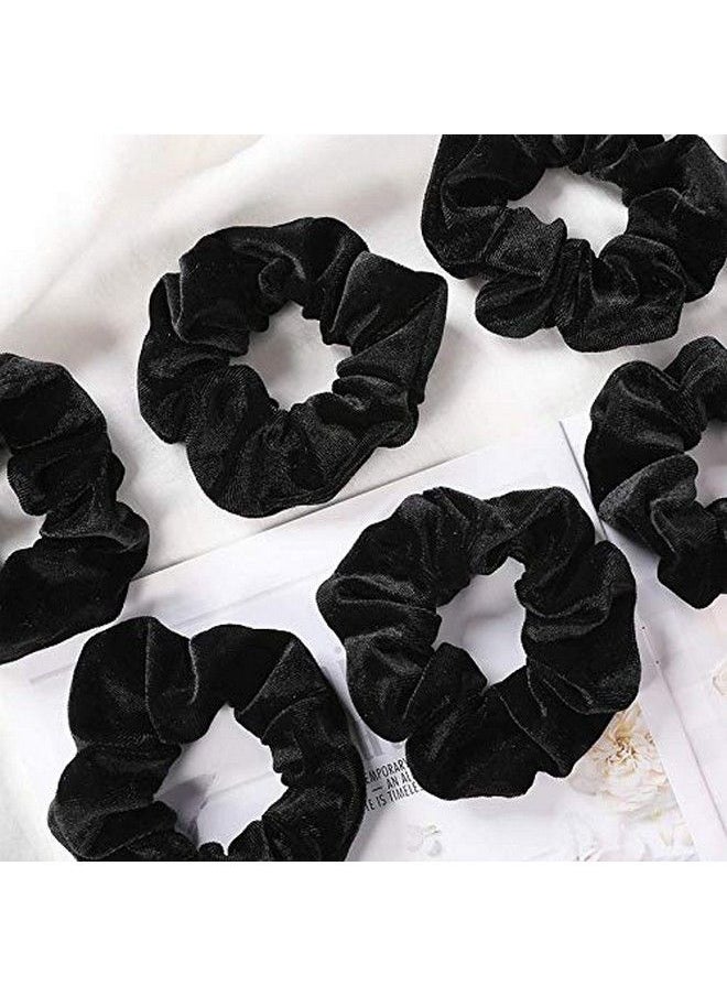 Fameza Scrunchies For Women 12 Pcs Black Velvet Scrunchies For Hair Soft Ponytail Holder For Girls Classic Elastic Hair Bands  - Image 5