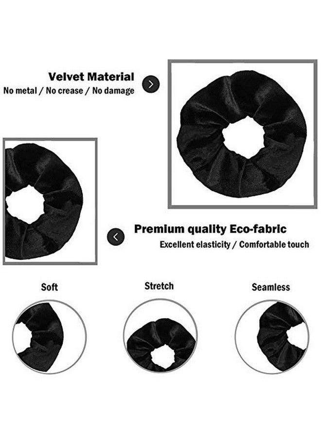 Fameza Scrunchies For Women 12 Pcs Black Velvet Scrunchies For Hair Soft Ponytail Holder For Girls Classic Elastic Hair Bands  - Image 3
