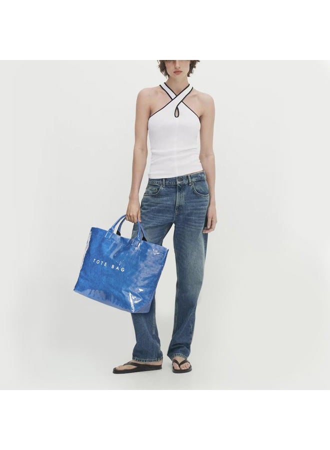 BBIQI Tote Bag for Women Large PVC Tote Bag Letters Print Plastic Handbag for Christmas Gift, A-blue, Large - Image 3