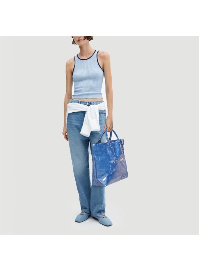 BBIQI Tote Bag for Women Large PVC Tote Bag Letters Print Plastic Handbag for Christmas Gift, A-blue, Large - Image 2