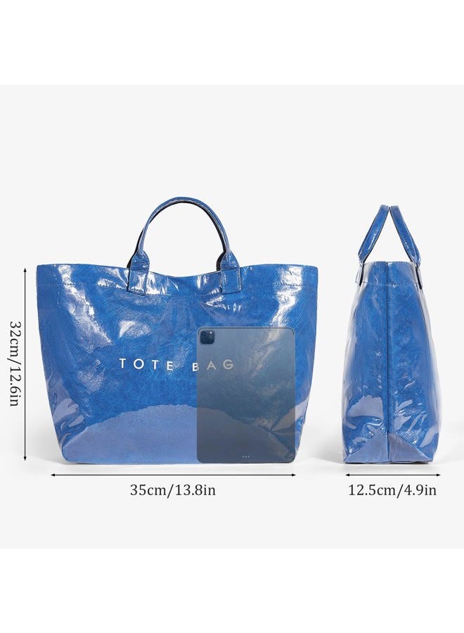BBIQI Tote Bag for Women Large PVC Tote Bag Letters Print Plastic Handbag for Christmas Gift, A-blue, Large - Image 4