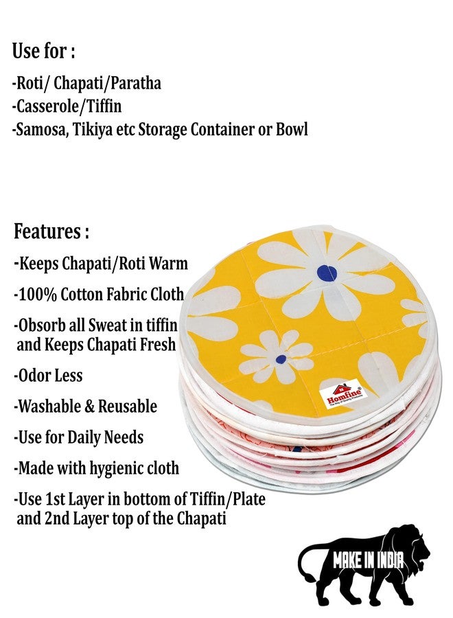 Homfine 2 Set of 4Pcs Roti/Chapati Cotton Cloth Rumal/Cover Set for Fresh Rotis Daily Use Dual Layer Washable Reusable Odor Less (4Pcs (2Bottom+2Top), Color May Vary) - Image 2