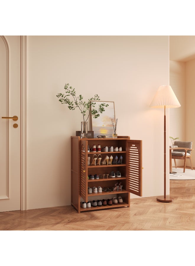 بست وان خزانة أحذية عملية وأنيقة مثالية للحفاظ على مساحة معيشة منظمة ومرتبة وجذابة 60×33×82 سم بني بابان 6 طبقات - Image 1