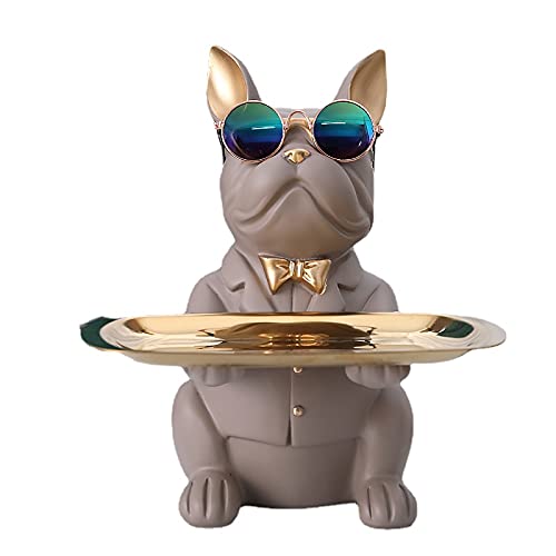 suruim Resin Bulldog Tray Statue Storage Key Holder Candy Jewelry Earrings Tray Piggy Bank Tray Suitable for Home Decor Modern Animal Sculpture Table Decor (Brown) - Image 1