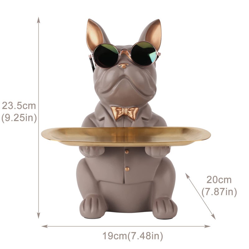 suruim Resin Bulldog Tray Statue Storage Key Holder Candy Jewelry Earrings Tray Piggy Bank Tray Suitable for Home Decor Modern Animal Sculpture Table Decor (Brown) - Image 4