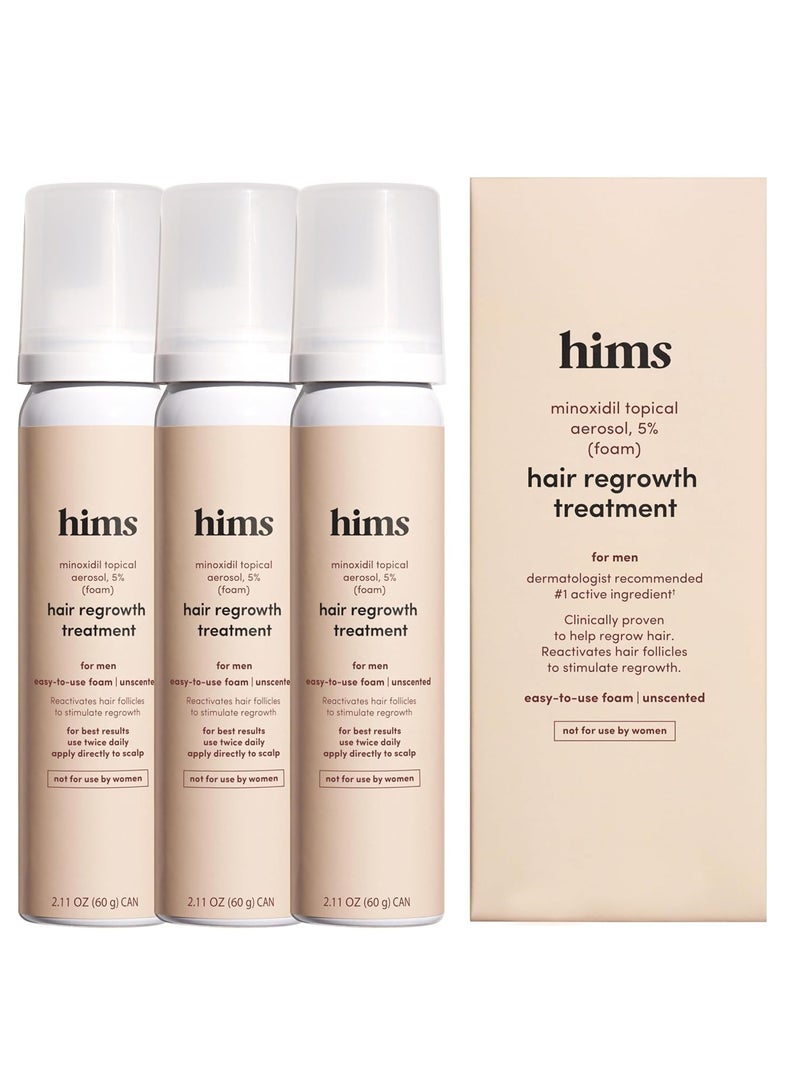 hims hims Extra Strength Hair Regrowth Treatment for Men with 5% Topical Minoxidil Foam for Hair Loss and Thinning Hair, Unscented No Drip Formula, 3 Month Supply, 3 Pack - Image 1