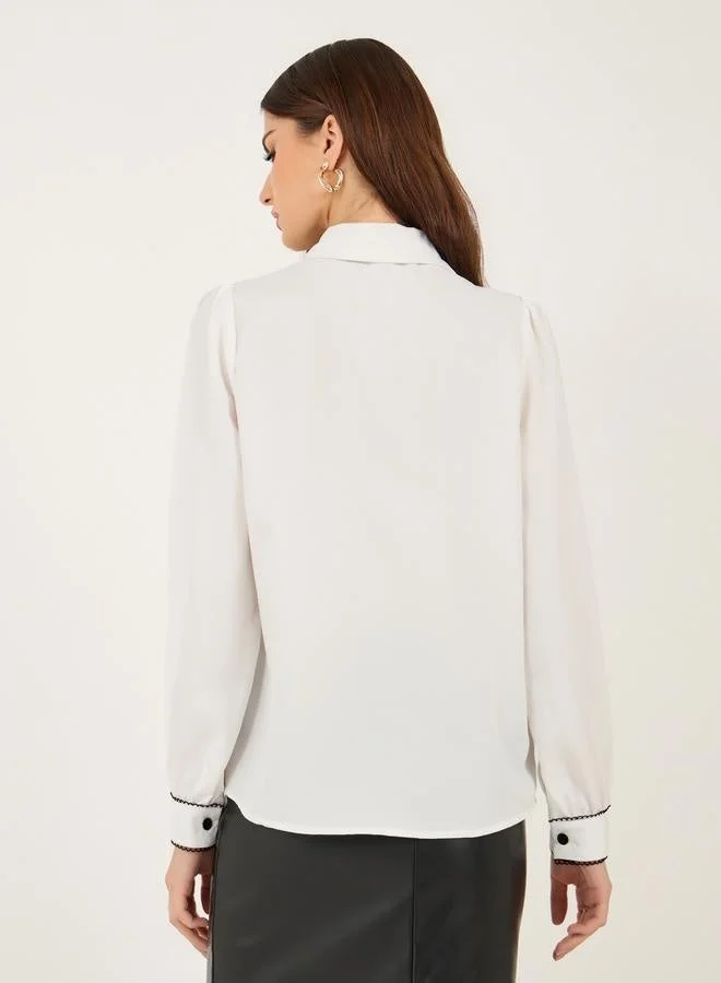 Take Two  Regular Fit Lace Insert Collared Shirt for Women | Best Price UAE