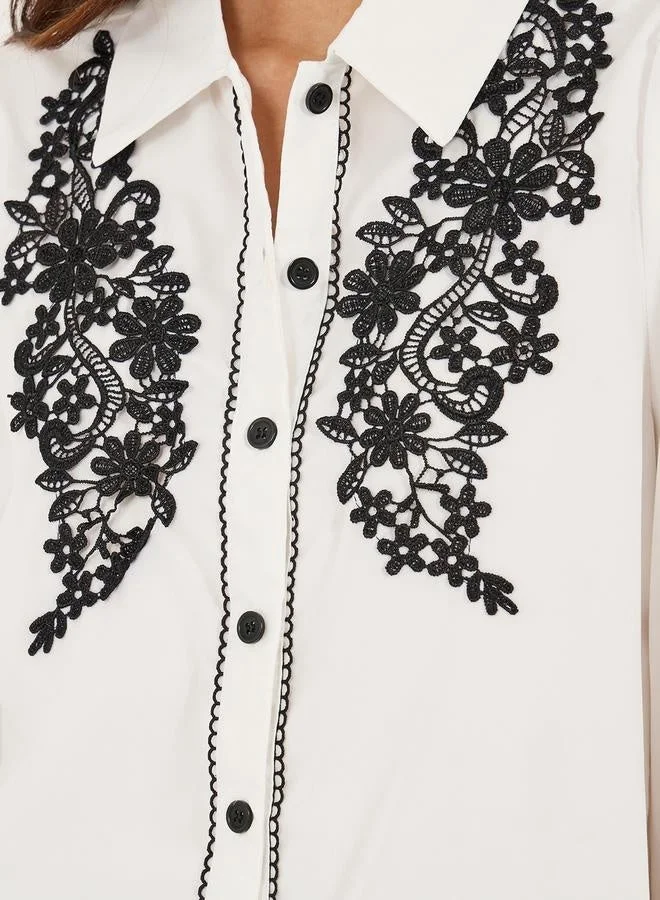 Take Two  Regular Fit Lace Insert Collared Shirt for Women | Best Price UAE