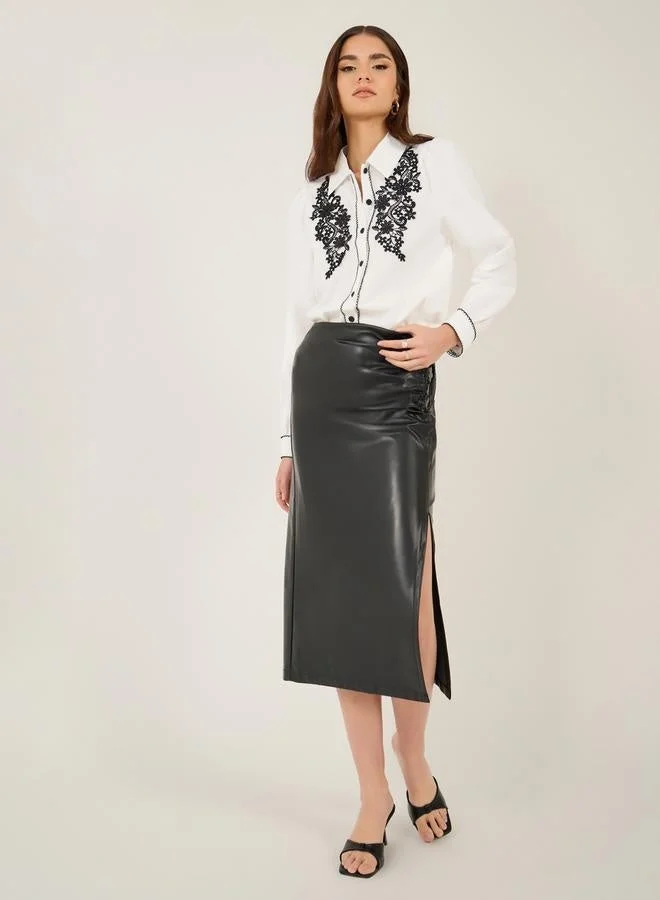 Take Two  Regular Fit Lace Insert Collared Shirt for Women | Best Price UAE