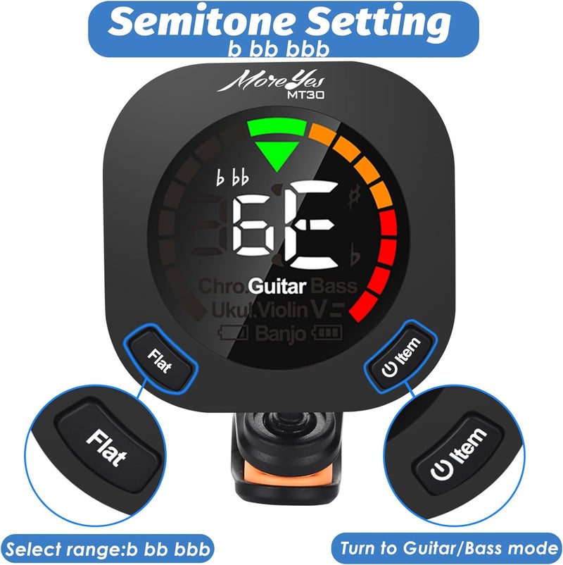 MOREYES Rechargeable Guitar Tuner Clip on Chromatic, Guitar, Bass, Violin, Ukulele Include Guitar Capo and Guitar Picks and Holder - Image 3