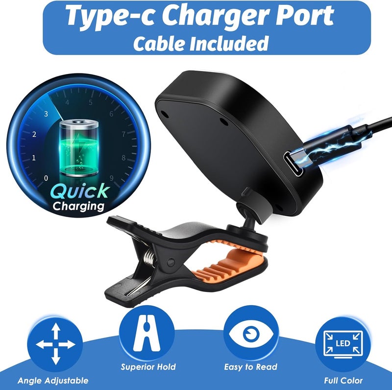 MOREYES Rechargeable Guitar Tuner Clip on Chromatic, Guitar, Bass, Violin, Ukulele Include Guitar Capo and Guitar Picks and Holder - Image 2
