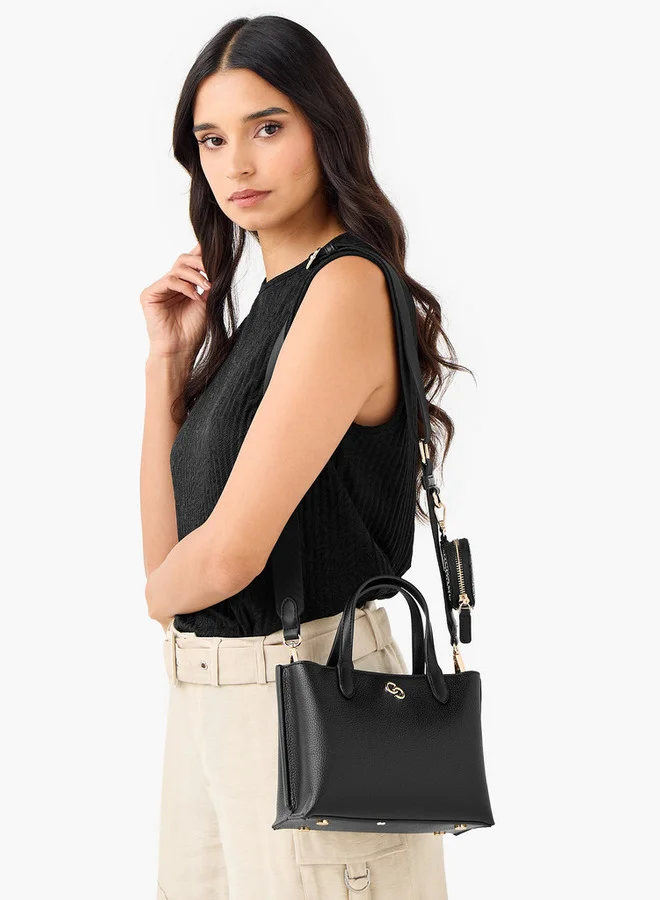 سيليست Textured Tote Bag with Detachable Strap and Button Closure