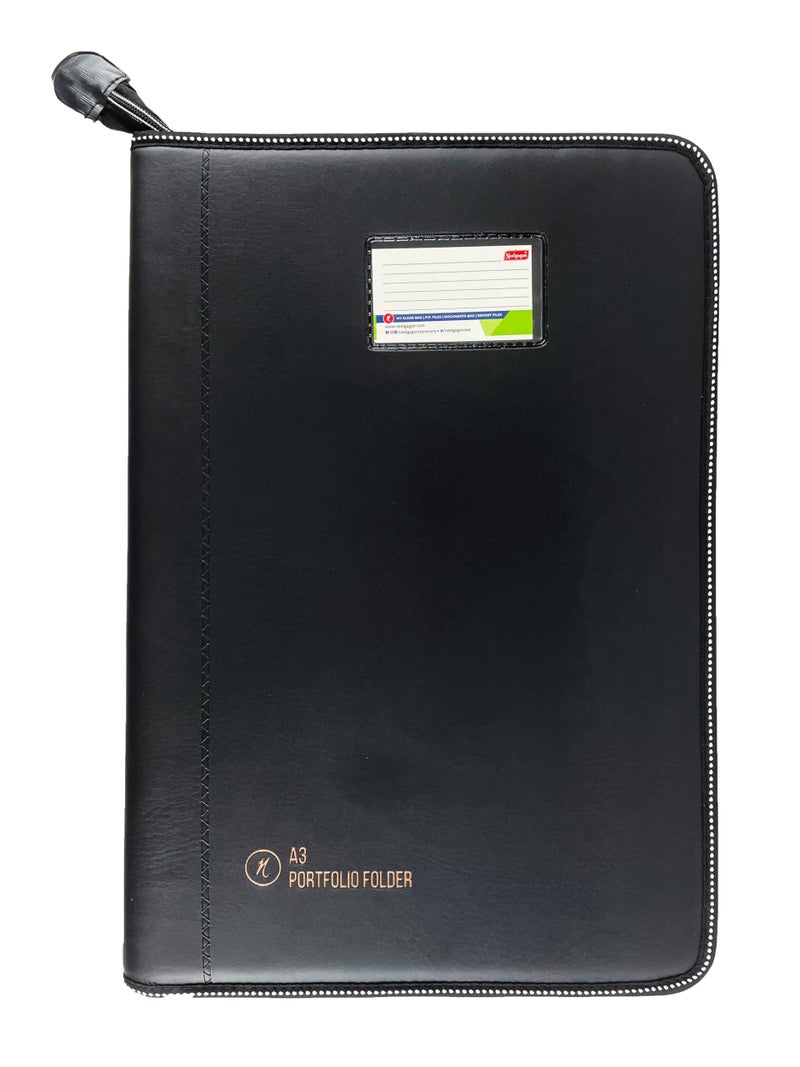 Neelgagan CB-A3-1 Executive Portfolio Folder | 20 Clear Pockets/Leaves | Professional A3 Size Document Organizer (48cm x 33.5cm) | Ideal for Artworks, Certificates & Presentations - Black - Image 1