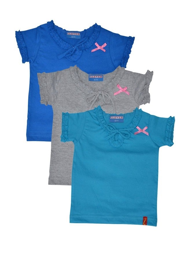 CLEVER Baby Girl's Tshirt(ZCGT-004-GRY-BLU-LBLU-9-12 Month_Multi_9-12 Month)