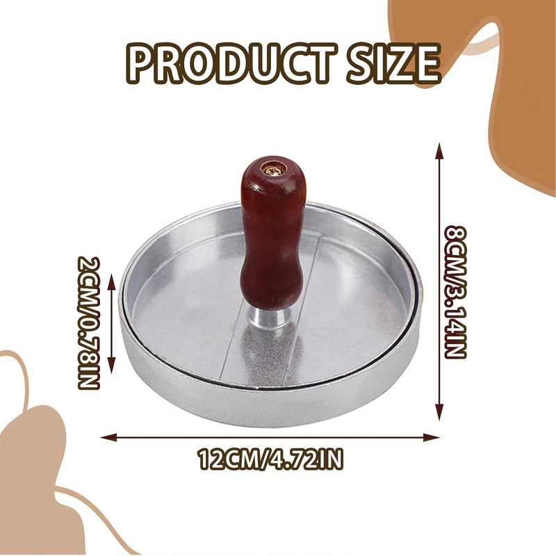 Manual Burger Press, Aluminum Burger Press, Non-Stick Coating and Wooden Handle, 12cm Diameter, for Forming Meat Patties Uniform Size - Image 4