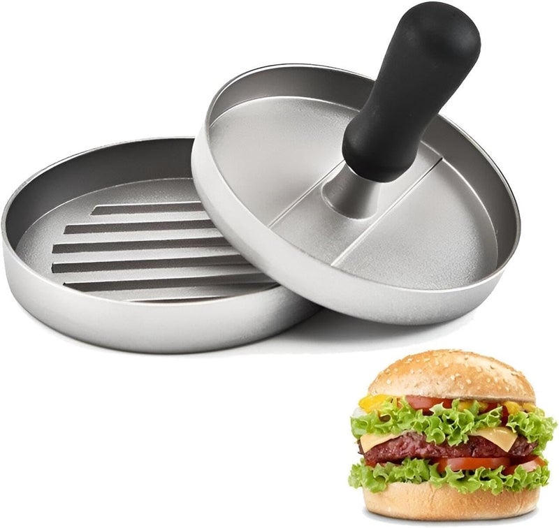 Manual Burger Press, Aluminum Burger Press, Non-Stick Coating and Wooden Handle, 12cm Diameter, for Forming Meat Patties Uniform Size - Image 1