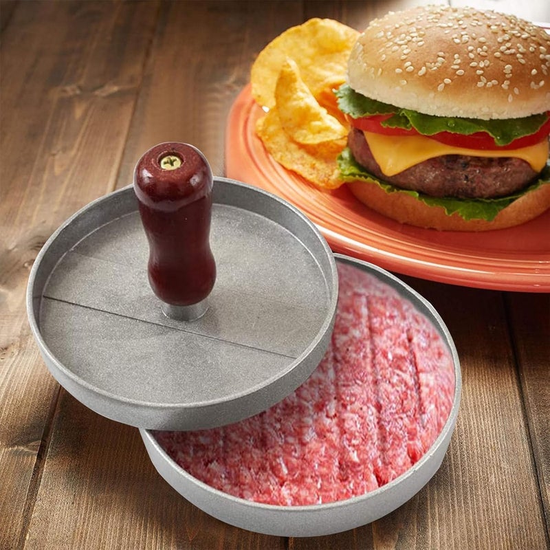 Manual Burger Press, Aluminum Burger Press, Non-Stick Coating and Wooden Handle, 12cm Diameter, for Forming Meat Patties Uniform Size - Image 3