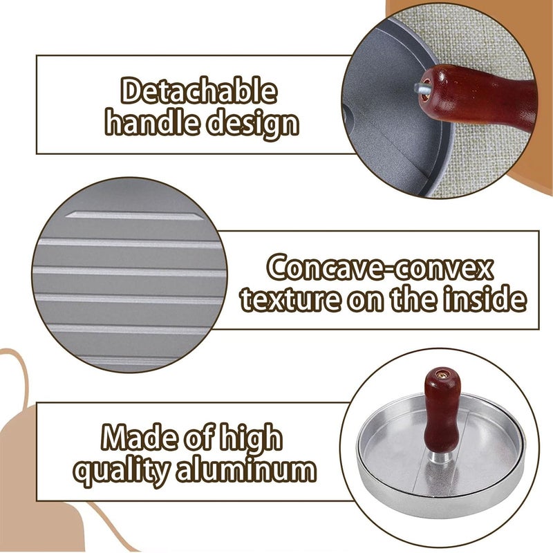 Manual Burger Press, Aluminum Burger Press, Non-Stick Coating and Wooden Handle, 12cm Diameter, for Forming Meat Patties Uniform Size - Image 5