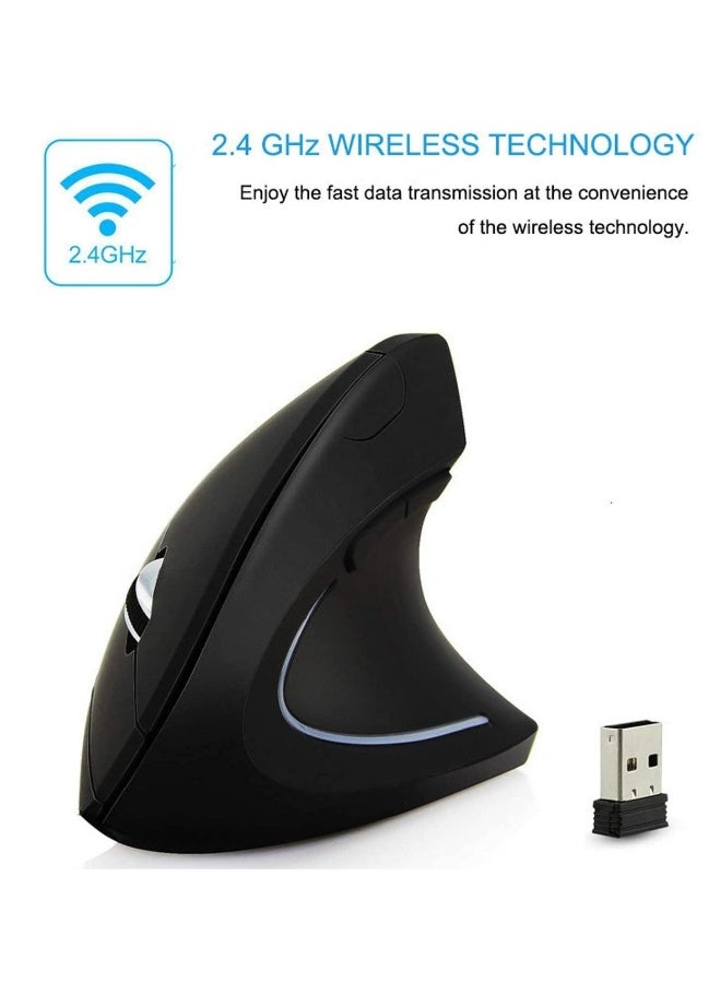 ماوس لاسلكي قابل لإعادة الشحن بتصميم مريح، ماوس عمودي بصري 2.4G USB مع 3 مستويات DPI قابلة للتعديل 800/1200/1600، 6 أزرار لجهاز الكمبيوتر، اللابتوب، الـ PC، ماك بوك (أسود) - Image 5