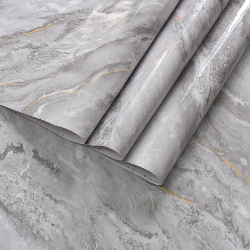BAYYA Golssy Marble Contact Paper for Countertops Waterproof Heat-Resistant Light Grey Kitchen Counter Peel and Stick Wallpaper Thick Granite Vinyl Film Counter Top Wrap Wall Paper Rolls 31.5"x158" - Image 2